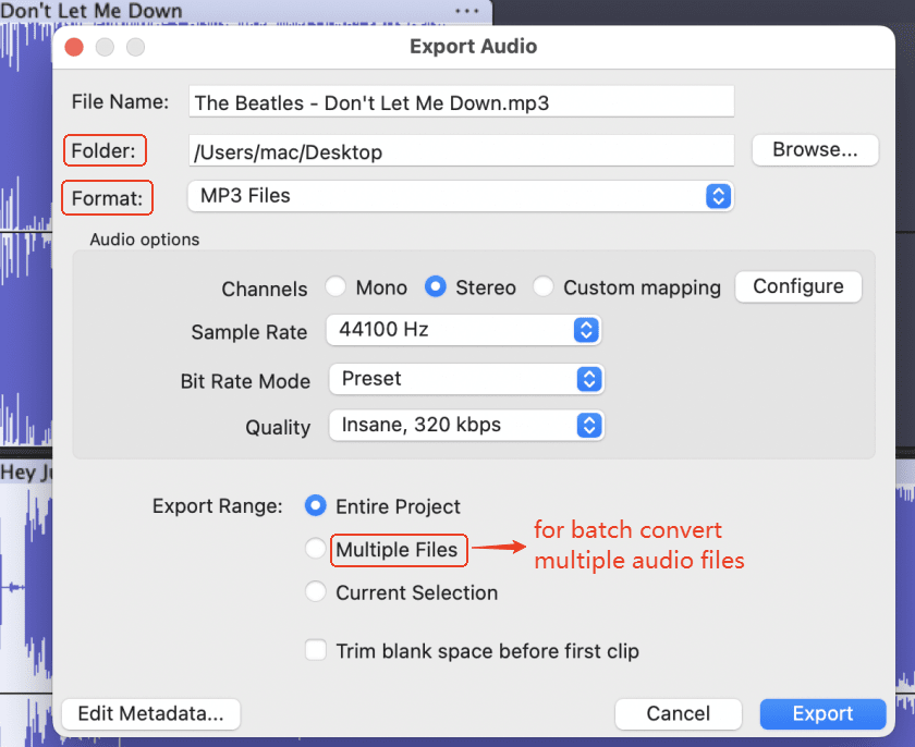 audacity batch convert flac to mp3