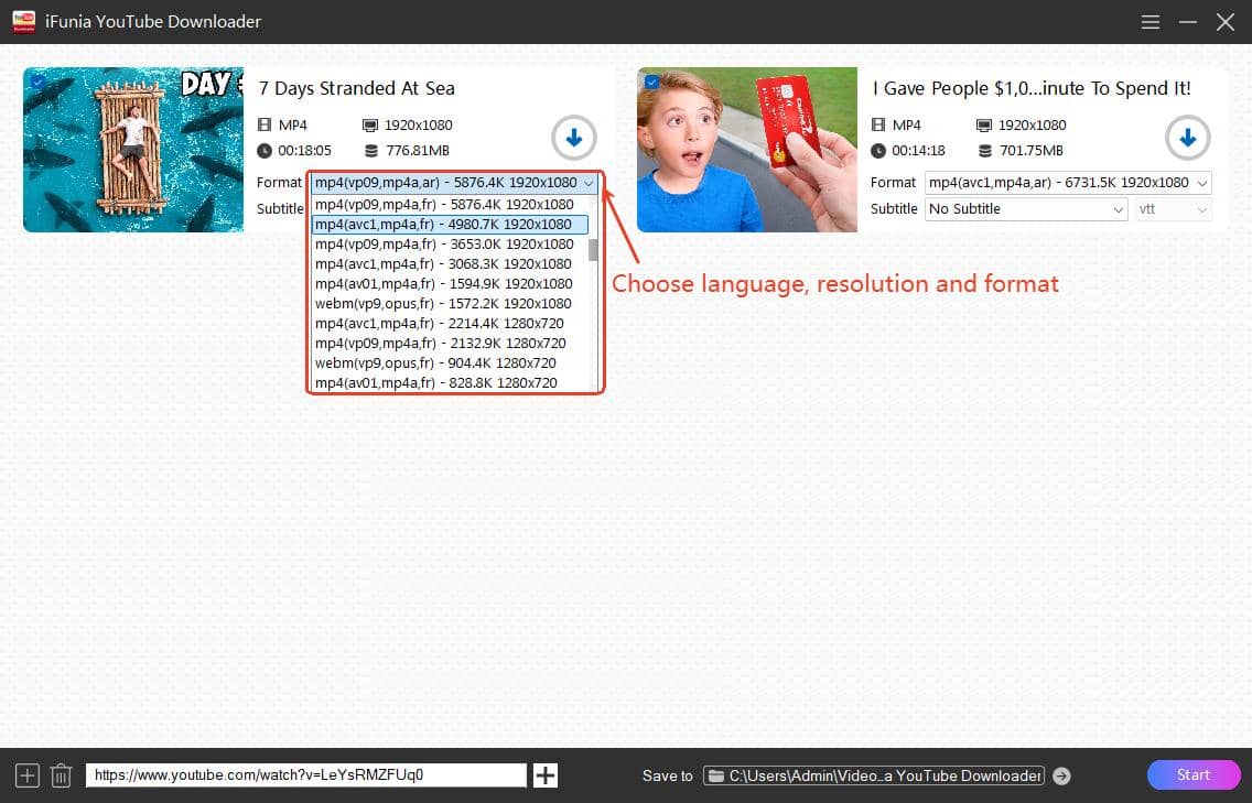download video with selected audio track